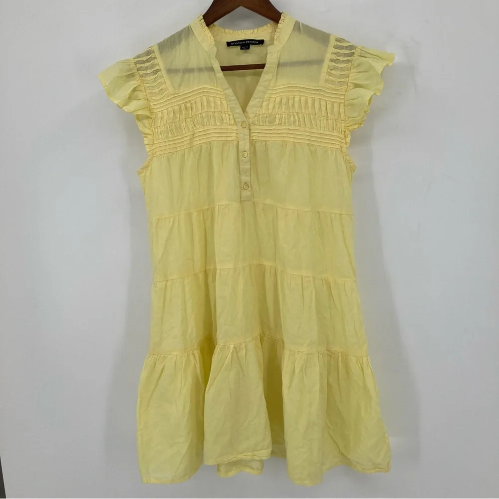 Boston Proper Tiered Shift Dress Lemon Drop XS Babydoll Ruffled Feminine Boho - Picture 2 of 7
